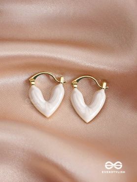 AURORA HEARTS - WHITE ENANMELED HEART STUD EARRINGS