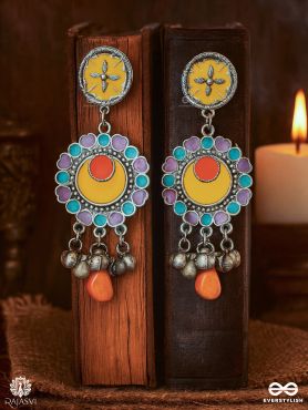 SUNBURST TWIRL – COLOURFUL OXIDISED DROP EARRINGS 