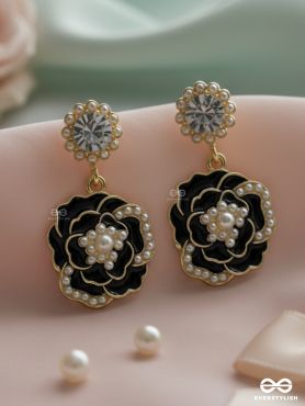 MIDNIGHT ROSE – STATEMENT DROP EARRINGS WITH GOLD TRIM