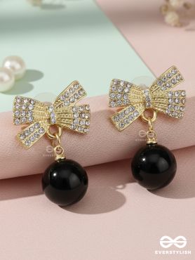 LUXE BOW – EMBELLISHED GOLD BOW EARRINGS WITH DROP BEAD