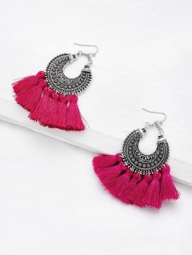 Ostentatious Pink Traditional Touch Tassel Earrings