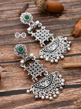 The Embellished Oxidised Collection - Intricate Delight Earrings- Green