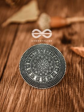 The Shield Of Flowers - Oxidised Boho Ring