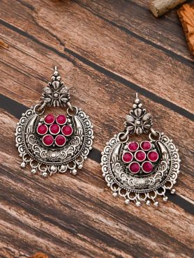The Peppy Touch - Oxidised Boho Earrings (Dark Pink)