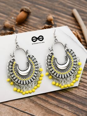 The Motif Moon - Oxidised Chandbali Earrings (Yellow)
