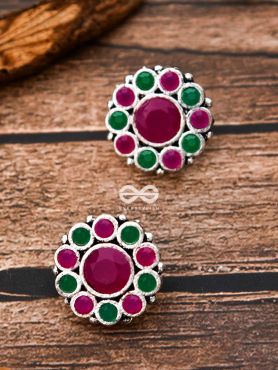 The Bling Button Studs - Ruby-Emerald - Tiny Trinket Earrings