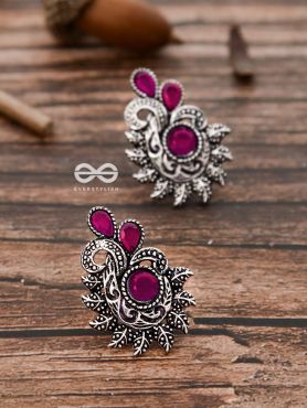 The Vintage Motif Studs - Ruby Red - The Embellished Oxidised Collection