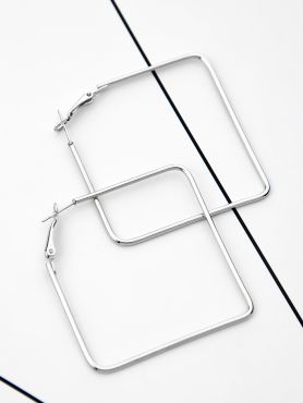 The Everyday Chic - Oversized Rectangle Hoops - Silver