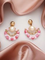 The Pink Moon- Golden Embellished Earrings