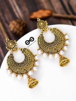 The Golden Motif Pearl Jhumkis - Oxidised Boho Earrings