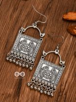 The Twin Peacock Artwork - Oxidised Boho Earrings