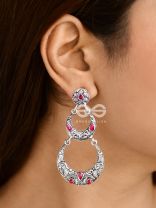 The Layered Boho Artwork Danglers (Ruby Red) - Embellished Oxidised Collection