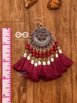 The Enamelled Artwork Tassels (Burgundy) - Oxidised Boho Earrings