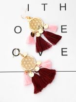 The Chic Dreamcatchers - Golden Tasseled Earrings (Pink-Maroon)