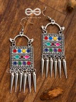 The Embellished Squares - Oxidised Boho Earrings