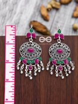The Playful Elegance - Embellished Oxidised Earrings (Ruby Emerald)