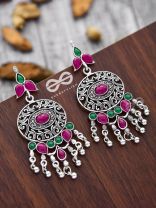 The Playful Elegance - Embellished Oxidised Earrings (Ruby Emerald)