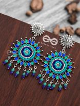 The Delightful Dreamy Danglers (Teal-Blue)- The Embellished Oxidised Collection