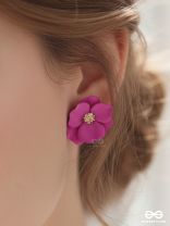 THE POISED PERIWINKLES - Statement Floral Studs (Fushcia)