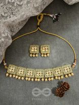 THE WINDOWS OF OPULENCE - SET OF STATEMENT CHOKER AND EARRINGS(Artichoke green)