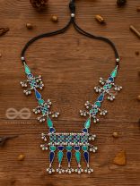 The Bohemian Jaw Droppers - Statement Set of Meenakari Neckpiece and Earrings (Teal-Blue)