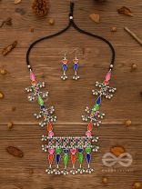 The Bohemian Jaw Droppers - Statement Set of Meenakari Neckpiece and Earrings (Multicolor)