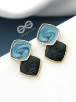 A CLASSY DELIGHT - STATEMENT ENAMELLED EARRINGS ( Blue-Black)