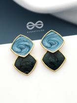 A CLASSY DELIGHT - STATEMENT ENAMELLED EARRINGS ( Blue-Black)