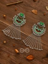 THE DANGLING BLOOMING LOTUS - STATEMENT MEENAKARI EARRINGS (FOREST GREEN)