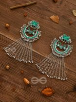 The Dangling Blooming Lotus - Statement Meenakari Earrings (Pine Green)