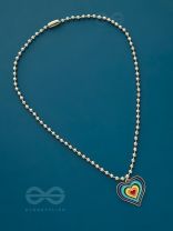 Rainbow-Hued Heart- Multicolored Silver Necklace