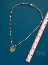 Rainbow-Hued Heart- Multicolored Silver Necklace