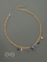 Fragments of the Sky- Blue Crystals Studded Golden Necklace