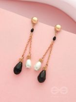 The Foggy Night- Black and White Golden Dangler Earrings