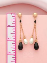 The Foggy Night- Black and White Golden Dangler Earrings
