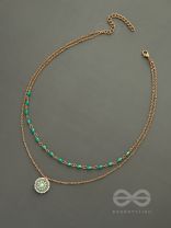 The Moonlit Sea- Beads Studded Embroidered Layered Golden Necklace With Anti-Tarnish Coating 