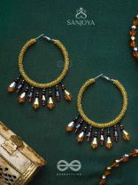 Utkanika- The Circle of Desire- Beads and Glass Drops Earrings (Mustard Yellow)