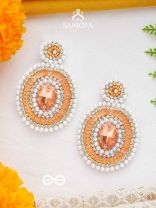 Vitanka - The Beautiful Ovals - Sequins, Stones And Beads Hand Embroidered Earrings (Carrot Orange)