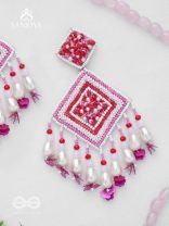 Odrakhya - The China Rose - Pearls, Beads And Sequins Hand Embroidered Earrings