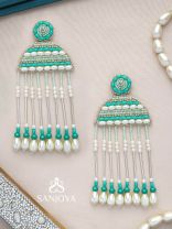 Kamsya- The Beautiful Bell- Swarovski, Pearls and Glass Beads Embroidered Earrings