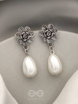 The Frosty Dewdrop- Oxidised Pearl Earrings