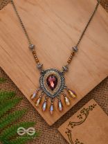 Peshana- The Gorgeous Trinket- Stone and Glass Beads Embroidered Necklace (Rust Orange) 