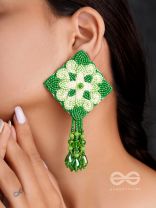Anupta- The Green Meadow- Stone and Beads Embroidered Earrings