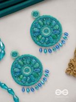 Anushna- The Blue Lotus- Stones and Glass Drops Embroidered Earrings
