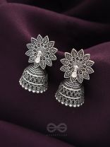 The White Peacock - Oxidised Jhumka Earrings