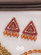 Chaitya- The Cryptic Pyramid- Stones, Glass Drops and Beads Embroidered Stud Earrings