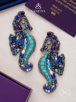 Ashwameen- The Splendid Seahorse- Stones, Sequins and Beads Embroidered Statement Earrings