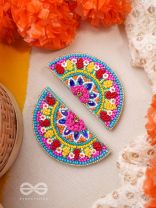 Vrittardha- The Florid Semicircle- Stones, Sequins and Resham Embroidered Stud Earrings