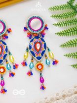 Odyaman - The Vibrant Rainfall - Beads, Resham And Mirrors Hand Embroidered Earrings