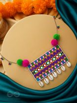 Aastarana - The Stunning Tapestry - Mirrors, Resham And Shells Hand Embroidered Statement Neckpiece